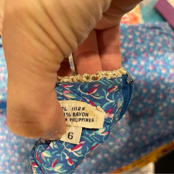 Vintage blue floral retro 60’s-70’s dress lace pockets midi milkmaid prairie - Picture 14 of 15